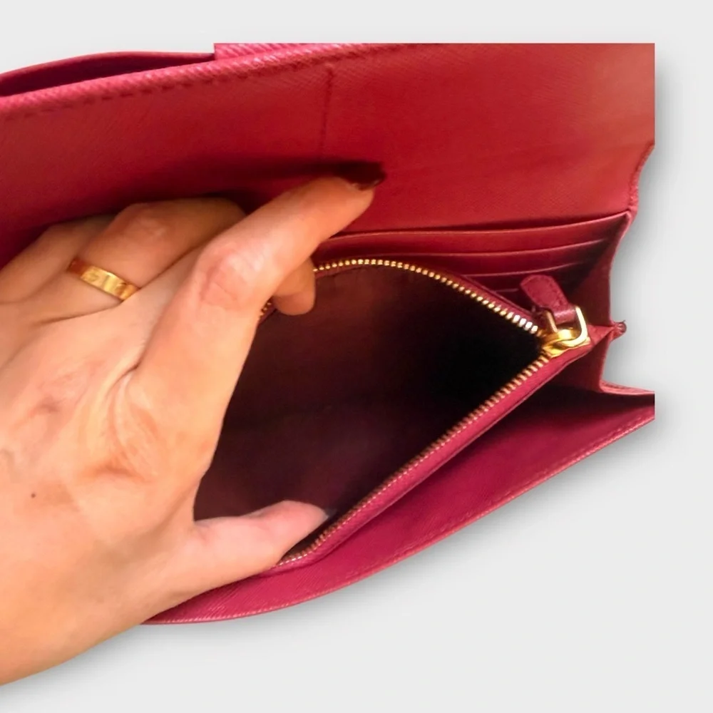 Prada Fuchsia Saffiano Leather Bow Continental Wallet
